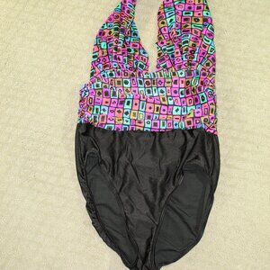 Oscar dela Renta Women's Size 14 Vibrant Geometric Patterned One Piece Swimsuit